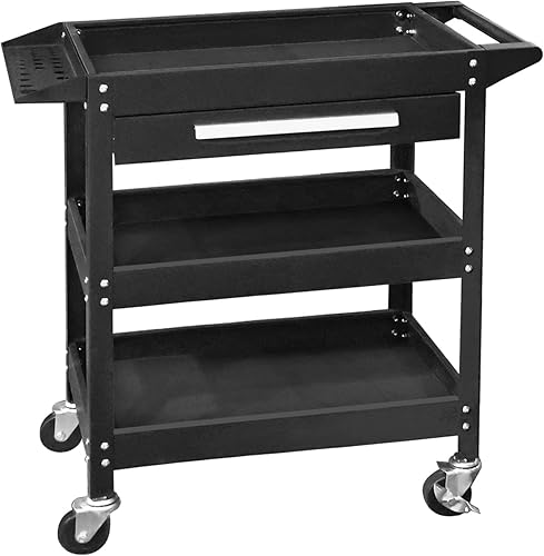 Torin Rolling Tool Cart with Drawer: 3 Level Tool Oragnizer with Foam Pad and Heavy Duty Utility Cart with Four Swivel Casters - 330lb Capacity, Red - Poueer