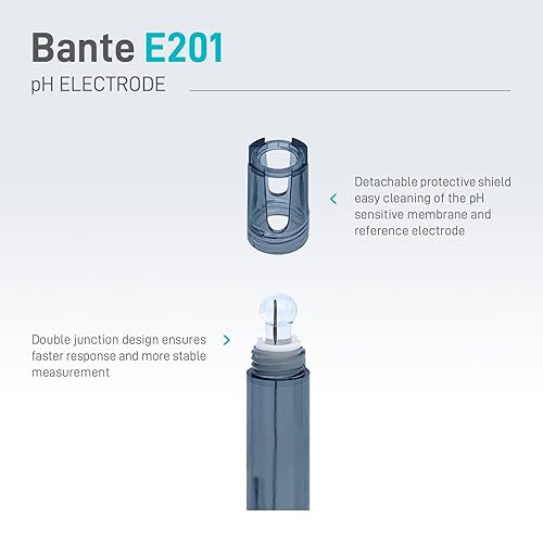 Bante E201 Combination pH Electrode | pH Probe | 0 to 14 pH Range, BNC Connector, 3.3 ft. Cable, Detachable Protective Shield - Poueer