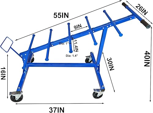 Heavy - Duty Wire Pulling Cart, 5 - Level Axles Professional Wire Spool Dispenser, for Bulk Cable Handling, 55 L x 30 W x 40 H inches, Blue - Poueer