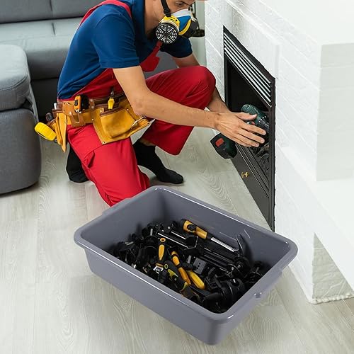 32 L Large Bus Tubs, Plastic Commercial Utility Bus Box, Gray, 4-Pack - Poueer