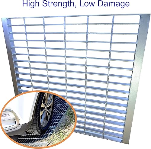 Galvanized Steel Drain Grate with Base, 16x16 Outdoor Drain Cover and Frame, B Class Sewer Grate with Lip, Durable Heavy Duty Channel Grate, Sliver Square Drainage Grate Driveway - Poueer