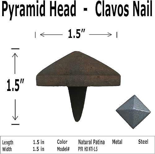 1.5' Pyramid Head Clavos - Natural Patina Finish - with Thick Spike (50) - Poueer