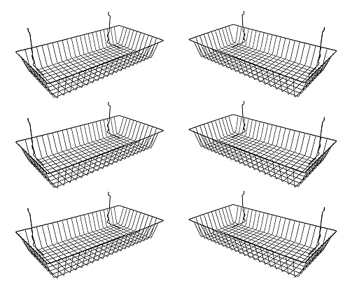 Only Garment Racks 5624BLACK (6) Only Garment Racks - Set of (6) Baskets Designed for Gridwall, Slatwall and Pegboard - Black Finish - Dimensions: 24'L X 12'D X 4'H - Lot of 6 Baskets - Poueer