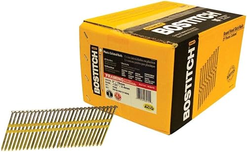 BOSTITCH RH-S10D131HDG Round Head 3-Inch by .131-Inch by 21 Degree Plastic Collated Galvanized Framing Nail (4,000 per Box) - Poueer
