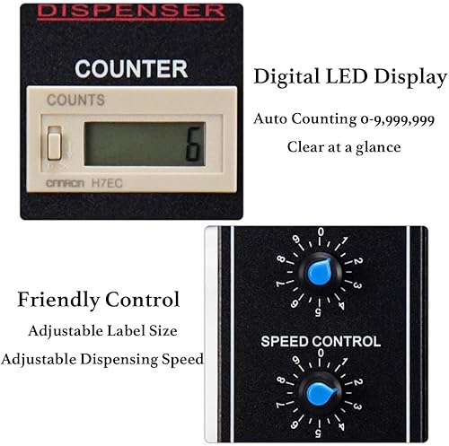 Automatic Label Dispenser, 110V Automatic Label Separator, Adjustable Speed Label Stripper, Electric Label Machine, Auto Counting 0-9999999, Label Width 4-140mm, 8.27”x7.87”x8.66”, Black - Poueer