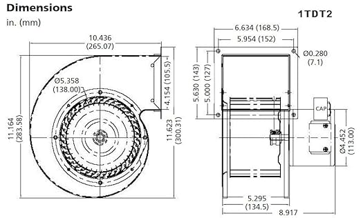 Dayton 1TDT2 Blower, 549 CFM, 115V, 2.05 Amp, 1640 RPM - Poueer