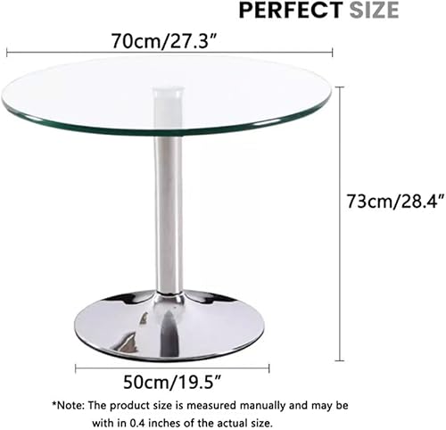Round Glass Top Pedestal Table Glass Kitchen Dining Table 60/70/80cm Modern Circular 2-4 Seater Breakfast Bistro Table Chrome Base (70cm/27.3”) - Poueer
