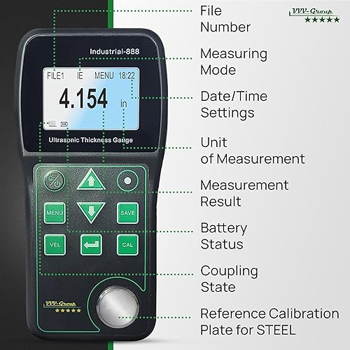 Ultrasonic Thickness Gauge Industrial-888 / Echo-Echo Mode Measure Through Coating up to 19.685mils (500 microns) / Range 0.039-19.685 in (All Material) - Poueer