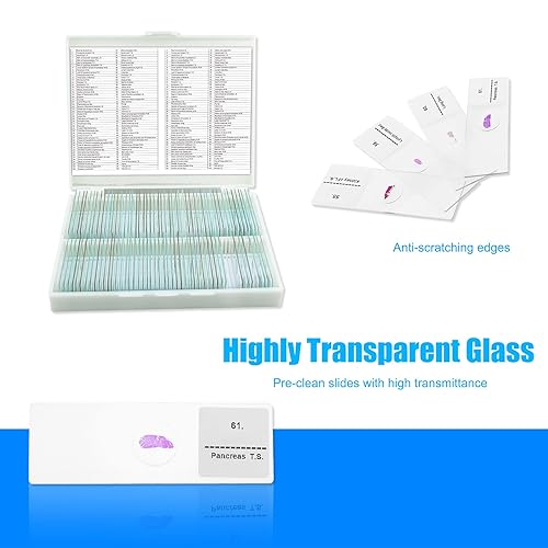 Microscope Slides, 100 Pcs Prepared Microscope Slides with Specimens for Kids Home School Class Learning - Poueer