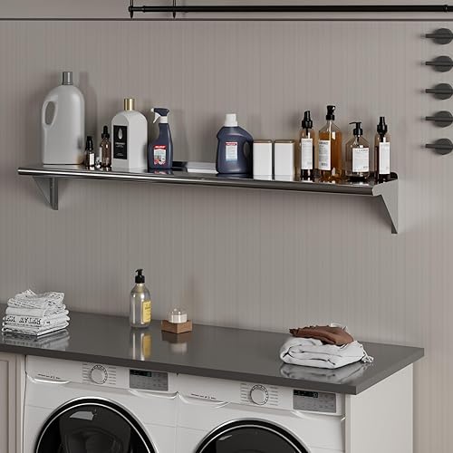 AmGood 10' X 60' Stainless Steel Wall Shelf | NSF | Metal Shelving | Garage, Laundry, Storage, Utility Room | Restaurant, Commercial Kitchen - Poueer