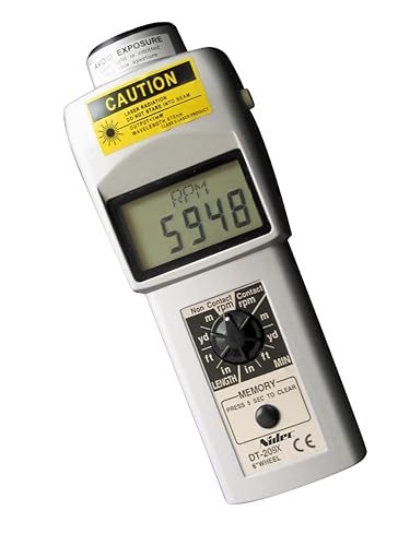 Shimpo DT-205LR Dual Contact/Non-Contact Handheld Tachometer with 6' Wheel, LCD Display, 6-99999rpm Range - Poueer