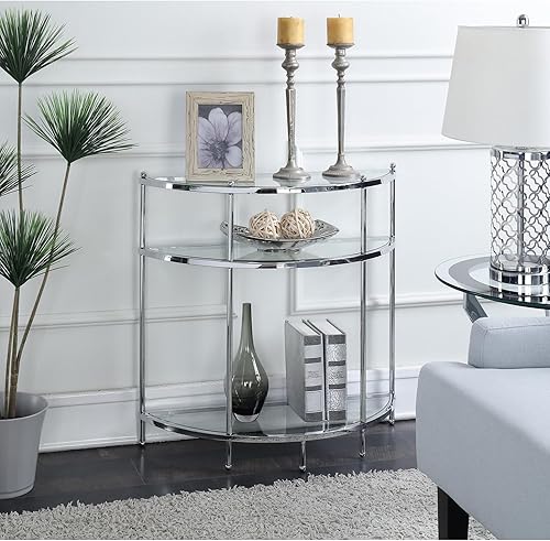 Urban Upmarket Crest Entryway Table with Chrome Frame and 3 Glass Shelves, 31' L x 11.75' W x 30' H, Sturdy Design, Perfect for Living Room Decor - Poueer