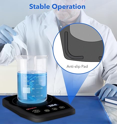 FOUR E'S SCIENTIFIC Ultra-Flat Magnetic Stirrer, Mini Magnetic Mixer Stir Plate Lab Stirrers 50-1500RPM | NO Heating | OLED Display | Max. Stirring Capacity: 1000mL (Black) - Poueer