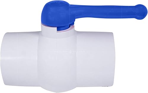 Midline Valve 487T400 PVC Ball Valve; Blue T-Handle for Potable Water; 4 in. Solvent Connections; White Plastic - Poueer