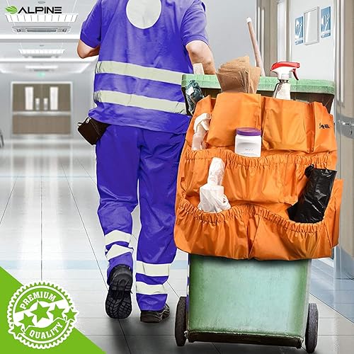 Alpine Trash Can Caddy Bag - 12 Pockets Commercial Cleaning Caddy Bag for Brute & all Industrial Trash Cans & Garbage Bins - Heavy Duty Washing Machine Friendly Yellow Trash Can Caddy Bag with Straps - Poueer