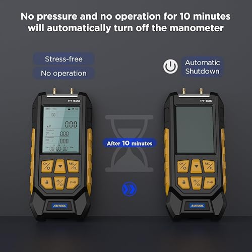 AUTOOL Manometer Gas Pressure Tester,Digital Manometer HVAC,11 Units Differential Dual Port Pressure Gauge -100 to 200Kpa,Data Zeroing with Backlight LCD Display - Poueer