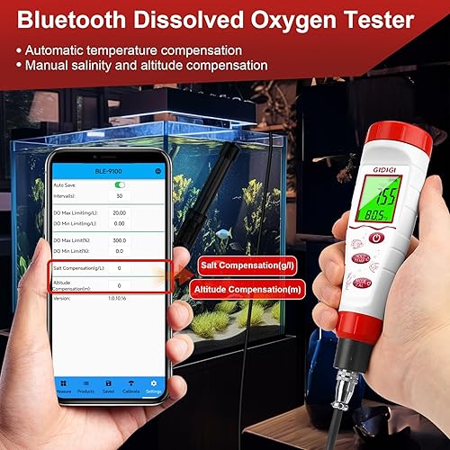 Digital Dissolved Oxygen Meter, GIDIGI Dissolved Oxygen Tester with ATC, DO Meter with 9.84ft DO Probe Cable and Digital 4 in 1 TDS EC Temp pH and ppm Meter for Nutrients Water - Poueer