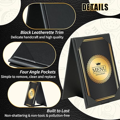 30 Pack Double-Sided Menu Holders 4'x 6', PU Leatherette A-Frame Table Tents for Restaurant, Bar, Cafe, Wedding, Durable and Foldable Design (30 Pack, 4' x 6') - Poueer