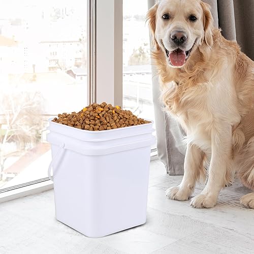 Vababa 5 Gallon Square Bucket White Bucket with Lid, 4 Pcs Plastic Bucket Food Storage Bucket with Handle and Lid - Poueer