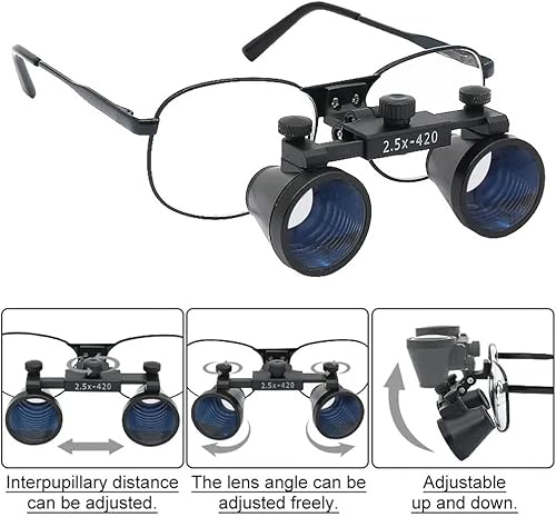 2.5X 3.5X Binocular Dental Loupes Surgical Magnifier Dentist Loupe Metal Eyeglasses Depth View (3.5x-420), Black - Poueer