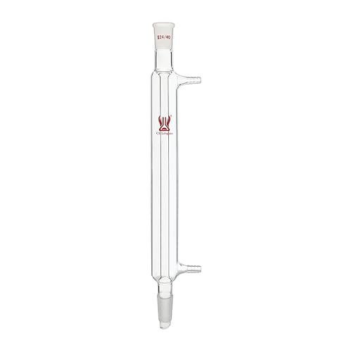 Liebig Condenser, Borosilicate Glass Liebig Condenser with 24/40 Joints, 400mm Jacket Length & 10mm Glass Hose Connection, Lab Glassware - Poueer