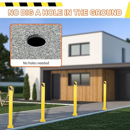 Safety Bollards Post, 36 inch Height 4.5 inch Diameter Steel Bollard Post,Anti-Collision Safety Post, Bollard Post for Parking Lots, Parks and Streets, 6 Packs - Poueer