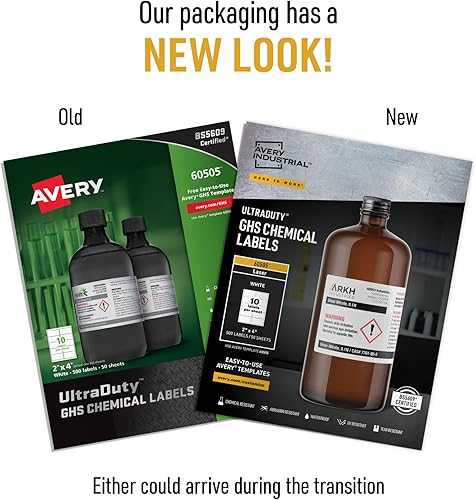 Avery UltraDuty GHS Chemical Labels for Laser Printers, Waterproof, UV Resistant, 2 x 4, 500 Pack (60505) - Poueer