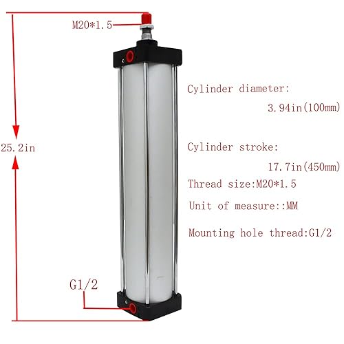 INTBUYING Air Cylinder Pneumatic Standard Cylinder Aluminum Alloy Magnetic Rod Dual Action Single Rod-SC 100 x 450 PT Bore:4' Stroke:18' - Poueer
