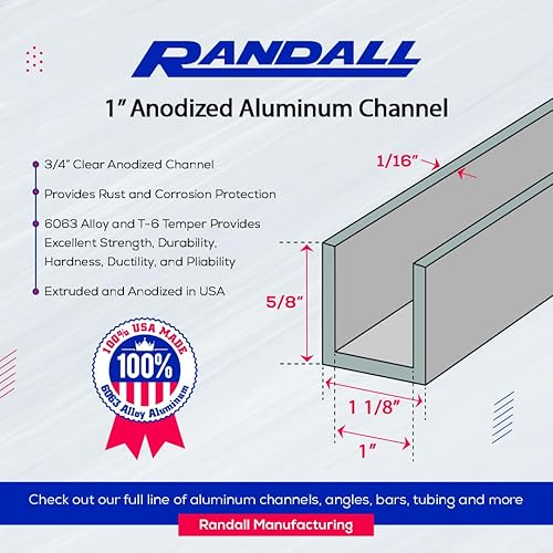 4 FT - 1' Aluminum Channel 1/16' Walls x 5/8' High 6063 Alloy T-6 Temper Clear Anodized - Poueer
