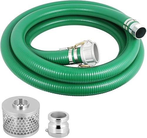Heavy Duty 2' x 20' Green PVC Discharge Hose Pump Kit, Pool Suction Hose with Aluminum Camlock Fittings, Steel Round Strainer, Cam & Groove Adapter - Poueer