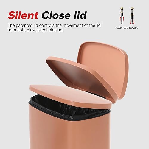 Trash Can, Garbage Can 13 Gallon/ 50L Stainless Steel Metal Bathroom Step Waste Bin for Home and Kitchen Waste and Recycling,Pink - Poueer