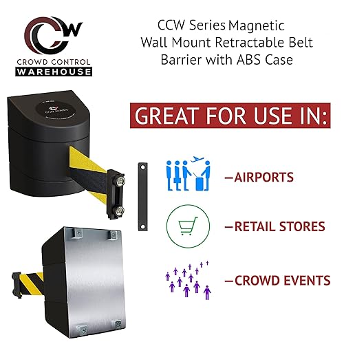 CCW Series WMB-230 Magnetic Wall Mount Retractable Belt Barrier (30 Foot Belt, Yellow with'Caution - DO NOT Enter' Black Letters Belt with Yellow ABS Case) - Poueer
