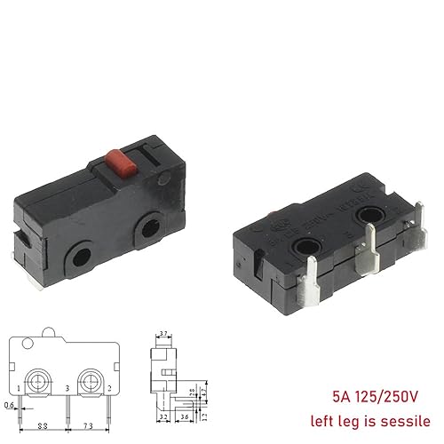 10pcs Micro Switch Copper Contact 5A 125/250V Mini Limit Switch No Nc 2/3Pin Roller Arc Rod(Left Foot with Rod) - Poueer