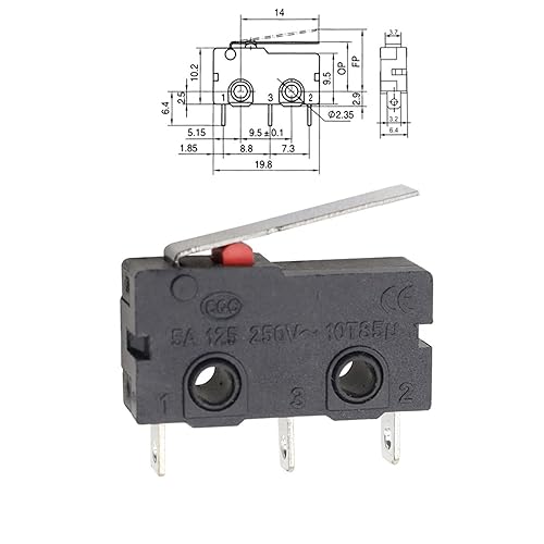 10pcs Micro Switch Copper Contact 5A 125/250V Mini Limit Switch No Nc 2/3Pin Roller Arc Rod(Left Foot with Rod) - Poueer