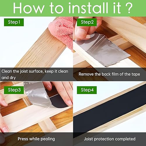 Joist Tape 2' x 50' - Butyl Joist Flashing Tape for Wood Decks & Roof - Weather-Resistant - 8 Rolls - Poueer