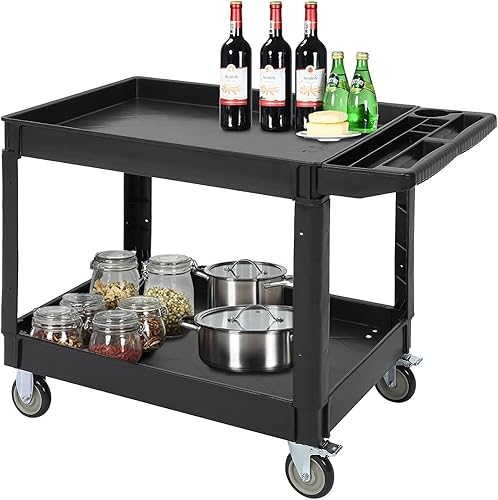 Service Cart 2-Shelf, Storage Handle, 500 lbs Capacity, for Warehouse/Garage/Cleaning/Manufacturing，45'X25' - Poueer