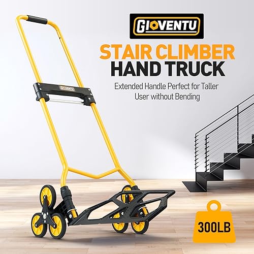 New Version Stair Climbing Dolly, 300LB Capacity Folding Stairs Climber Dolly Cart with Telescoping Handle & Silent Wheel, Stair Climbing Hand Trucks with Elastic Rope for Moving, Shopping, Office Use - Poueer