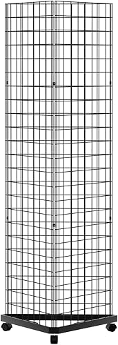 24' D x 24' W x 75' H - Triangular Gridwall Panel Display Stand, Black Triangle Wire Grid Tower with Base & Casters, Not Splice 6mm Wire Rolling Grid Wall for Home Organization&Retail. - Poueer