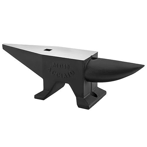 Heavy Duty Cast Steel Anvil with Round/Square Hole Large Countertop 88lb Horn Anvil Blacksmithing Metalsmith Tool Kit Stand Included - Poueer