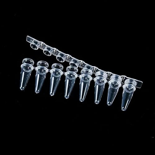 PCR Tubes with 0.2ml Thin Wall,Strip of 8 Tubes with Flat Caps,200 Strips/Bag(Flat caps Included) - Poueer