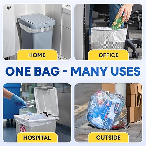 20-30 Gallon Trash Bags, Clear Trash Bags 30'W x 37'L, 8 Micron Clear Garbage Bags, 20-30 Gal High-Density Garbage Can Liners, Fits Square and Round Trash Cans, Pack of 500 - Poueer