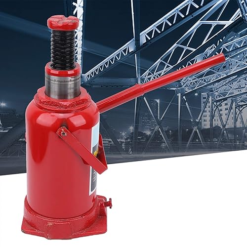 Heavy Duty Hydraulic Bottle Jack - 32 Ton Capacity Lifting Equipment with Handle, Red - Poueer