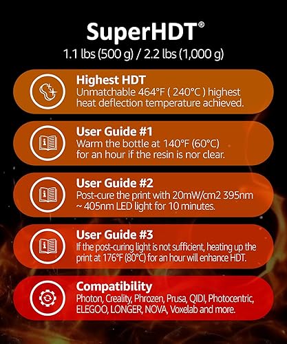 SuperHDT 3D Printer Resin, Highest Heat Deflection Temperature 464°F, Made in Korea by 3DMaterials (1000g, Amber) - Poueer