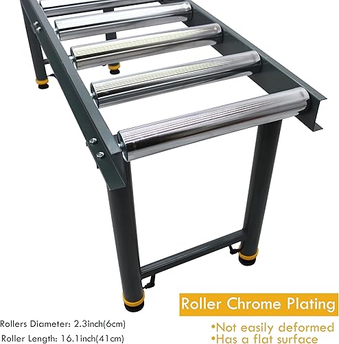 TECHTONGDA 9 Rolls Conveyor Roller Stand Adjustable Height 440LBS 65 Inch Length 18.5 Inch Width with 2.3 Inch Rollers Diameter Stainless Steel Silver - Poueer
