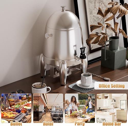 Commercial Beverage Dispenser with Stand, 3 Gallon Stainless Steel Cold and Hot Water Drink Dispenser, Heating Chafer Coffee Urn with Spigot for Coffer Tea Serving on Parties, Events, Catering - Poueer