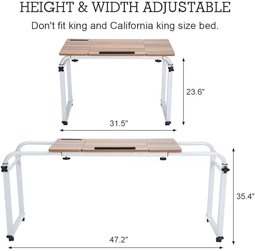 Over Bed Table with Wheels Rolling Laptop for Recliner Mobile Computer Desk Standing Workstation Laptop Cart with Heavy-Duty Metal Legs for Home Office Hospital 31.5” Oak - Poueer
