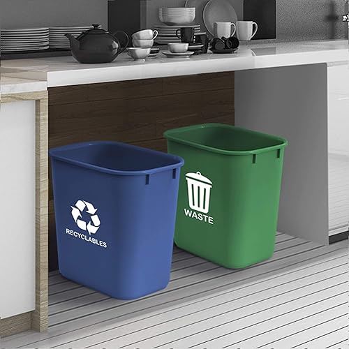 Acrimet Wastebasket Bin for Recycling and Waste, 6.75 Gallon/ 27 Quart/ 24 Liter (Plastic) (Green and Blue) (Set of 2) - Poueer