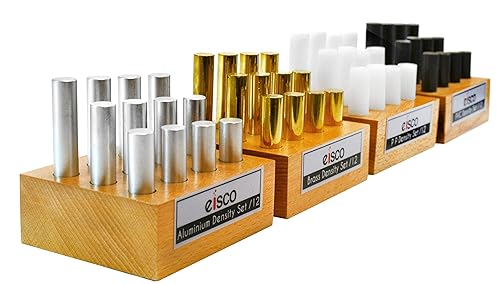 EISCO 48pc Cylindrical Bars Density Super Set - Includes 4 Sets Brass, Aluminum, PVC & Polypropylene Various Lengths Each a Wooden Storage Block Study Mass- Eisco Labs - Poueer