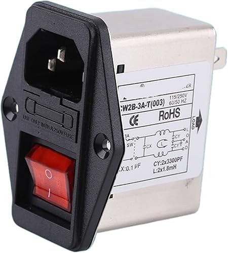 CW2B-3A/6A/10A-T(003) red Switch with Indicator Light Power Filter Anti-Interference 220V pin Socket Fuse Switch(CW2B-6A-T 003) - Poueer