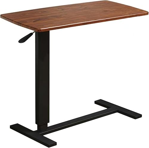 Adjustable Overbed Table with Hidden Wheels for Hospital and Home Use, Rolling Laptop Standing Desk with Wood Tabletop, Hospital Bed Table, Walnut - Poueer